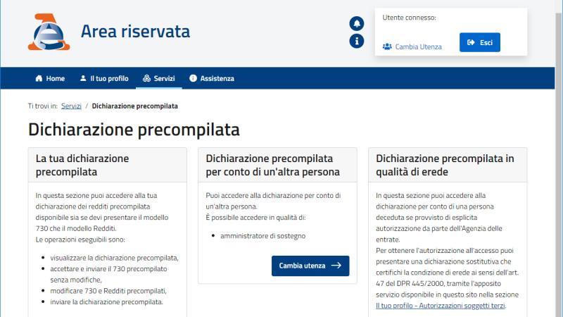 pagina del sito web dell'Agenzia delle Entrate relativa al modello 730 precompilato